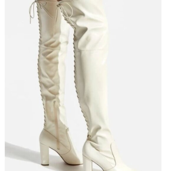 ShoeDazzle  TAYSON HIGH BLOCK HEEL BOOT Bone 9 NWT - Picture 5 of 10